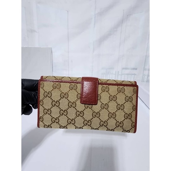 Authentic Gucci GG Canvas and Leather Continental Wallet Beige/Burgundy - Picture 3 of 16
